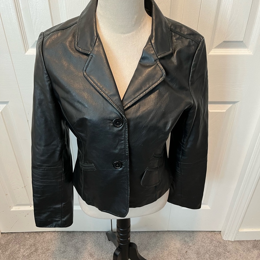 Persaman New York Black Leather Blazer Jacket Size M
